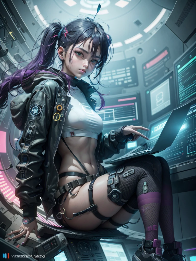 
-Girl Flying Through the Air Next to a Laptop,Cyberpunk,Juan Gimenez,Digital Node,Dream Energy,Hack Into Mainframe,CRT Filter,Spiral,Cyber Wear,Connected Human Beings,Connectedness-
