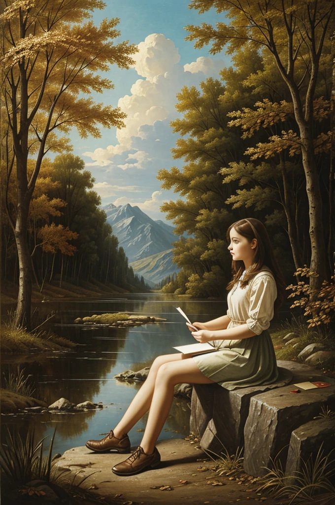 Nature scene with a girl holding letter