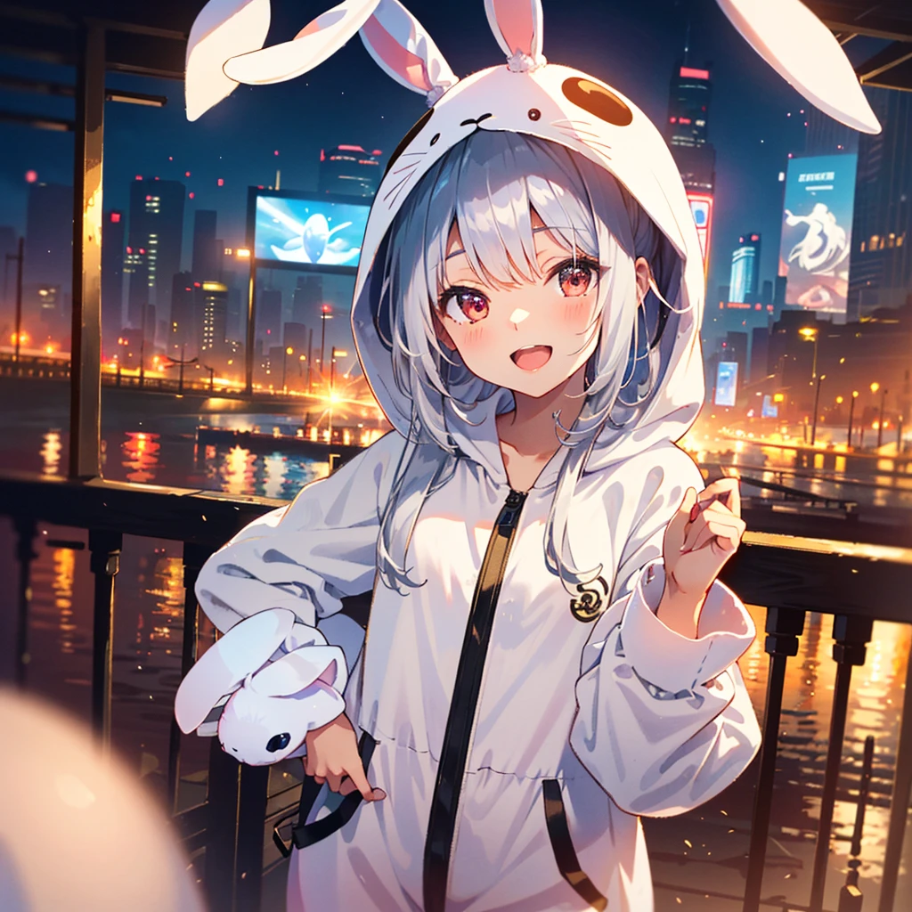 masterpiece, best quality, ultra-detailed, extremely detailed, 4K, 8K, best quality, beautiful, pretty woman, ((beautiful silver hair), long hair, beautiful red eyes, beautiful eyes, rabbit ears),
BREAK
smile, (open mouth), (white rabbit kigurumi costume:1.5),
BREAK
(tilt-shift photography), (miniature effect:1.2), (selective focus), (blurred edges:1.2), (small-scale illusion), (playful perspective:1.2)
