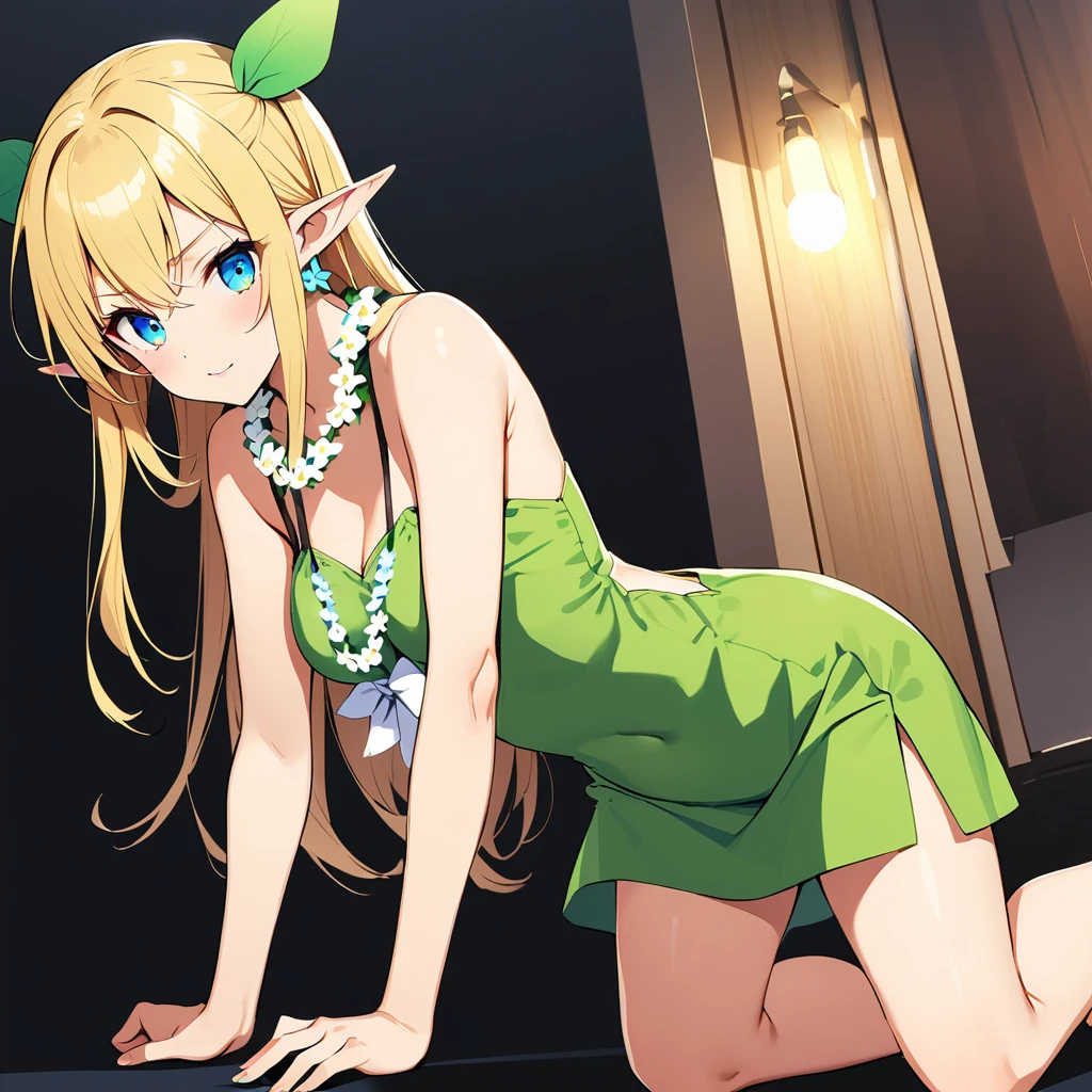 16k works,Highest quality,18-year-old,No background.White background only,whole body、Kneel,Dynamic and sexy pose, alone, Beautiful Face,, Symmetrical eyes, Perfect body, Good balance、 Perfect body、blonde, Elf Fairy, ( Wearing an elf costume:1.5, Elf Ears, Corolla:1.3, Flower Earrings, Flower Necklace )
