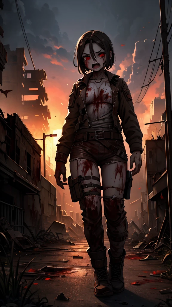 Zombie World，Wasteland style，Doomsday style，Blood，Blood，沾满Blood的衣服，Zombie girl，Zombie girl，fester，rot，Ruins Background，Ruins Background，City background，Zombie background，Horror backgrounds，Zombie girl on the city street