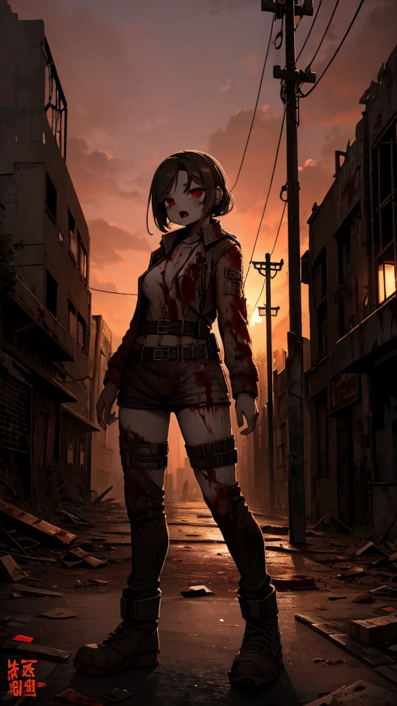 Zombie World，Wasteland style，Doomsday style，Blood，Blood，沾满Blood的衣服，Zombie girl，Zombie girl，fester，rot，Ruins Background，Ruins Background，City background，Zombie background，Horror backgrounds，Zombie girl on the city street