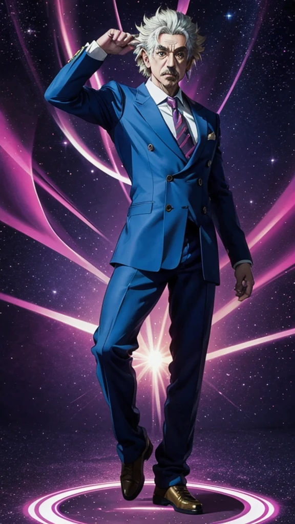 Manga Jojo style、Manga style illustration、Albert Einstein、Activate the Stand ability、Famous poses、Full Body、