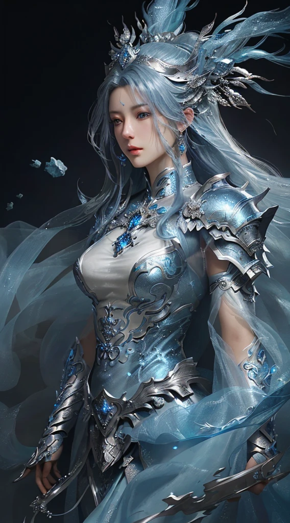 a close up of a woman in a silver and blue dress, chengwei pan on artstation, by Yang J, detailed fantasy art, stunning character art, fanart best artstation, epic exquisite character art, beautiful armor, extremely detailed artgerm, detailed digital anime art, artgerm on artstation pixiv, armor girl
