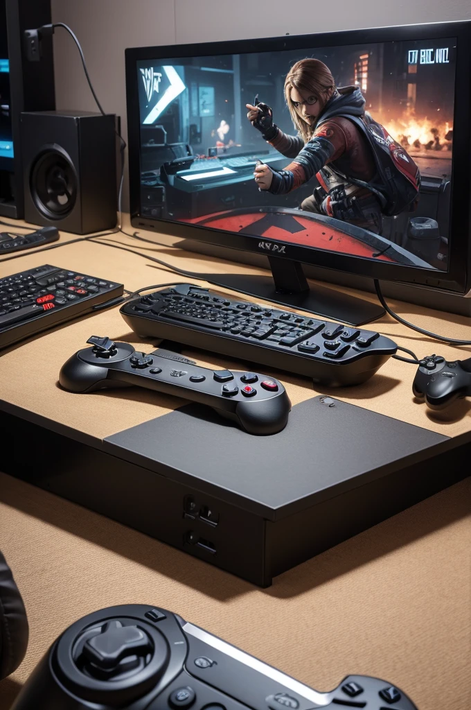 Professional gamer controller for games is messy background