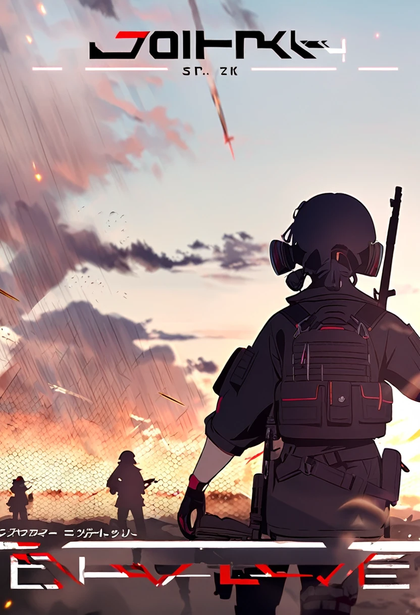 young woman, s.T.a.L.K.AND.R.: Clear sky, group Debt, black tactical uniform, red inserts, gas mask GP-7, location Bar 100 Roentgen