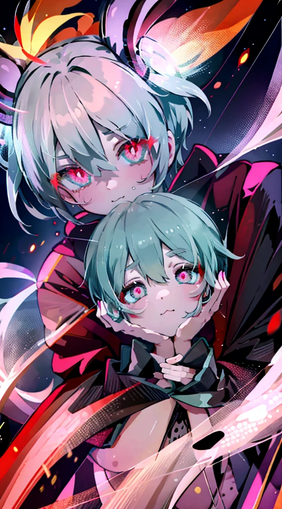 Natsune Miku, (unusual pupils), (glowing eyes), (magic eyes), yandere, shaded face, hands on own cheeks