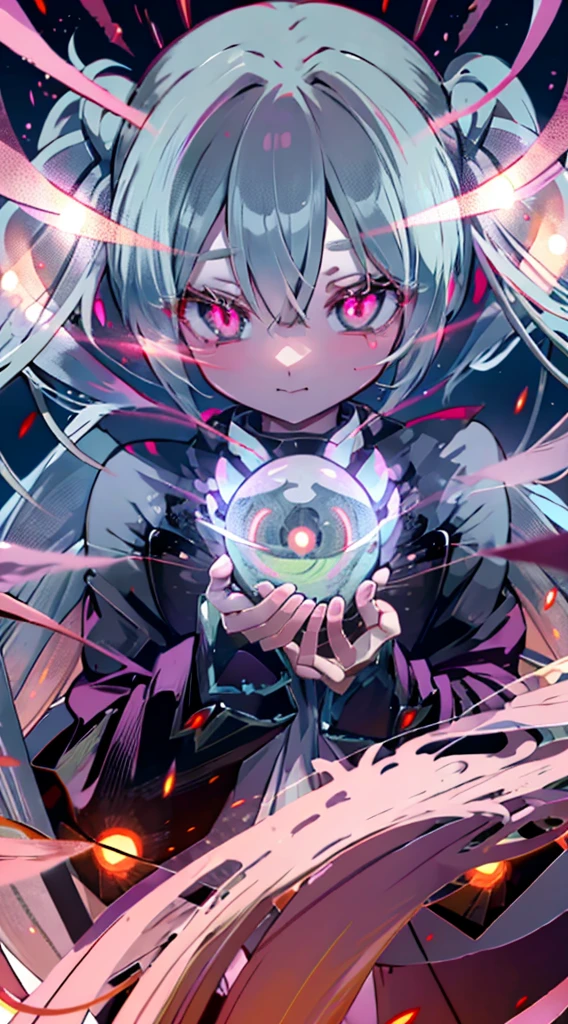 Natsune Miku, (unusual pupils), (glowing eyes), (magic eyes), yandere, shaded face, hands on own cheeks