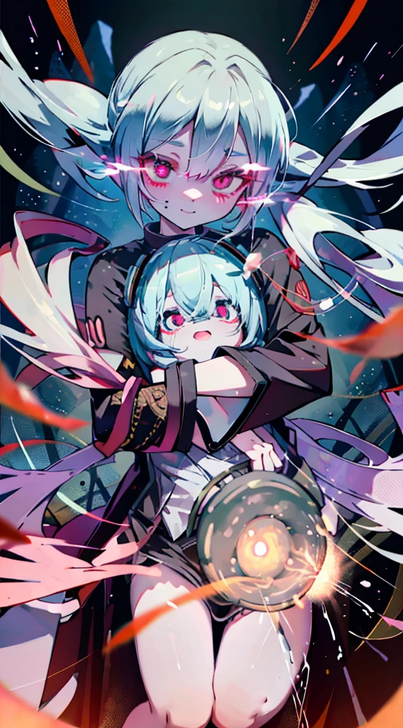 Natsune Miku, (unusual pupils), (glowing eyes), (magic eyes), yandere, shaded face, hands on own cheeks