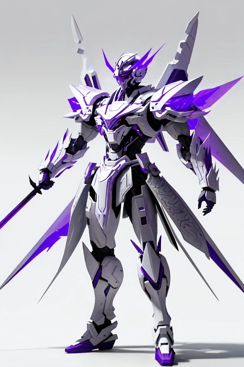 whole body,Standing posture, (White fuselage,Purple Lightning,knife,samurai),(White background)