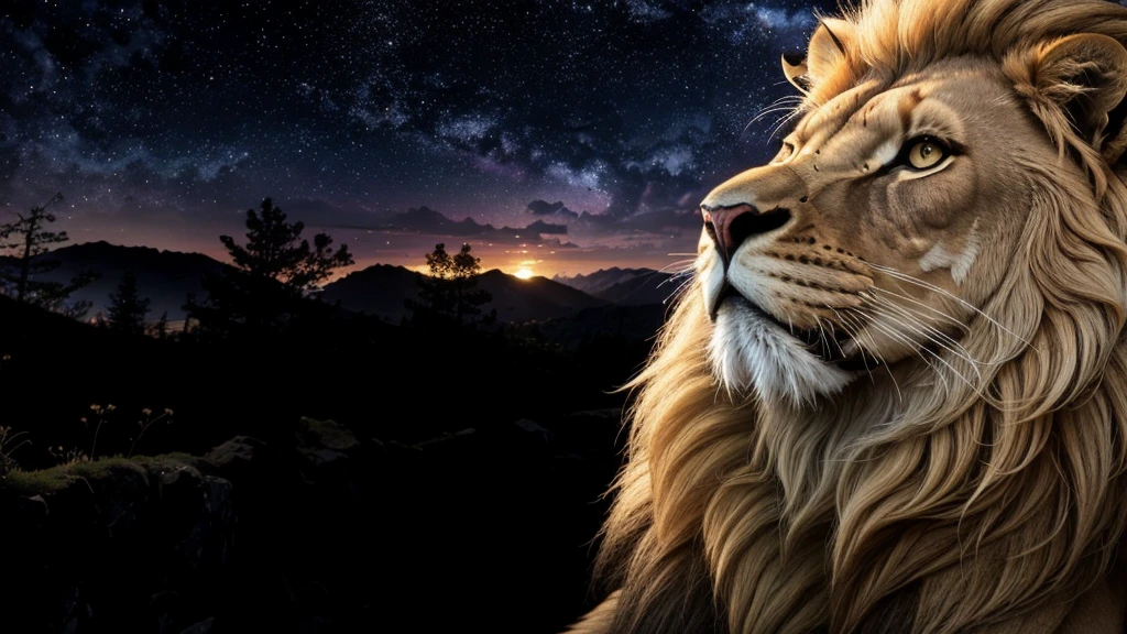Lion, Divine Lion, naturals, naturals, ferocious, masculine, mighty, golden lion, Powerful Lion, Beautiful nature, Great Realistic Lion, FullHD 8K, Sky ligh, Sunset Night, Ligh Sky Sun, Balck Golden, black andwhite, black and gold, detailed realistic face, 8K Detailed Realistic White Lion, Ultrarealistic 8k |, Energia de thunder realista detalhada, Strong Creature realista detalhada, Strong Creature, Lion macho, Rendering, Fotorrealista 8K, UltraHD Alta definição 8K, Detailed Realistic 16K, Nitidez Fotorrealista 8K, 16K photorealistic textures, Contraste Fotorrealista 8K, Sombras Fotorrealistas 8K, Luzes Fotorrealistas 8K, Detailed realistic sunset, Detailed Realistic Lion Face, Detailed realistic light, detailed textures, thunder, detailed shadows, detailed colors, Celestial Electricity, Golden thunder, Lion realista, Ultra Realistic 16K, Realistic 16K, Realistic 16K sharpness, 16K photorealistic textures, 16K realistic colors, powerful creature, Majestic power, Power of Heaven, Great Divine, detailed contrast, realistic contrast, high resolution, detailed colors, fire, villany, divine creature, 8K, realistic detailed, 16K, 8K, High definition, detailed contrast, realistic contrast, high resolution, detailed colors, fire, villany, divine creature, realistic detailed, posh, chic