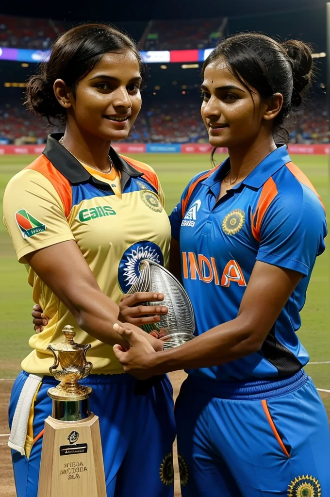 Make a T20 World Cup Final Between Team India and Team South Africa and place the both the Captain Between the trophy