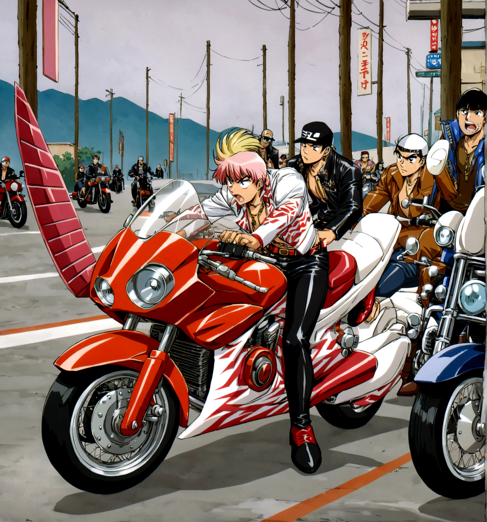 7 man riding bosozoku motorcycles, 4 motorcycle, bosozoku gang, riding, japan gangster
