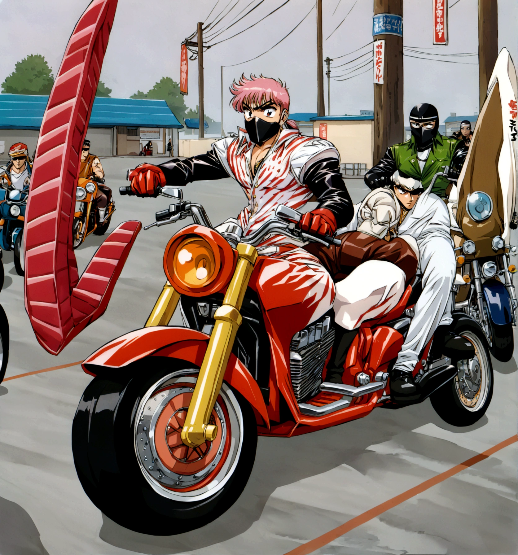 7 man riding bosozoku motorcycles, 4 motorcycle, bosozoku gang, riding, japan gangster
