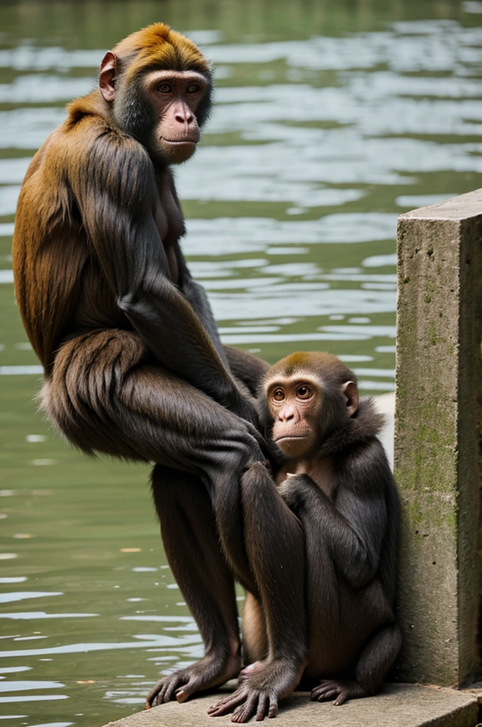 A monkey is sitting on a crocodile