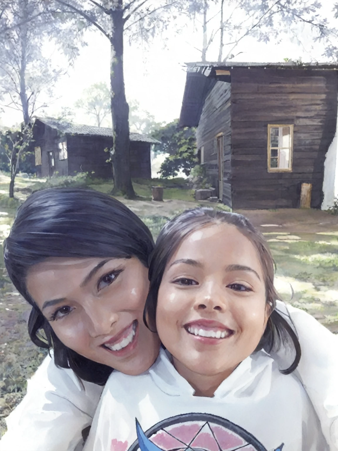 (1 woman 28 years old, 4 year old girl) cabin, paint, drawing, until (Kosuke Fujishima)