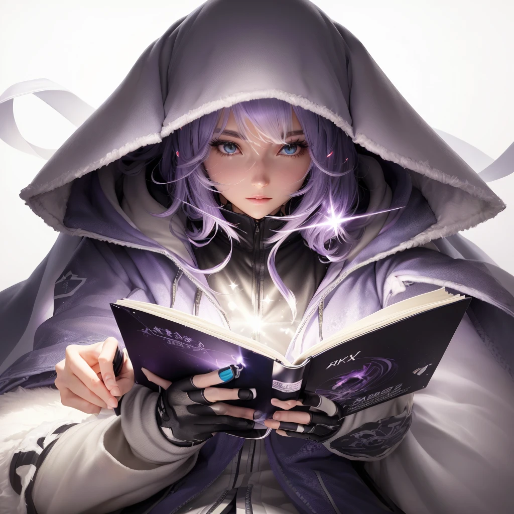 a woman in a hoodedie reading a book with a light shining on her face, anime art wallpaper 4k, anime art wallpaper 4 k, anime art wallpaper 8 k, beautiful fantasy anime, from arknights, anime wallpaper 4 k, anime wallpaper 4k, light novel cover art, artbook artwork, 4k anime wallpaper, anime fantasy artwork