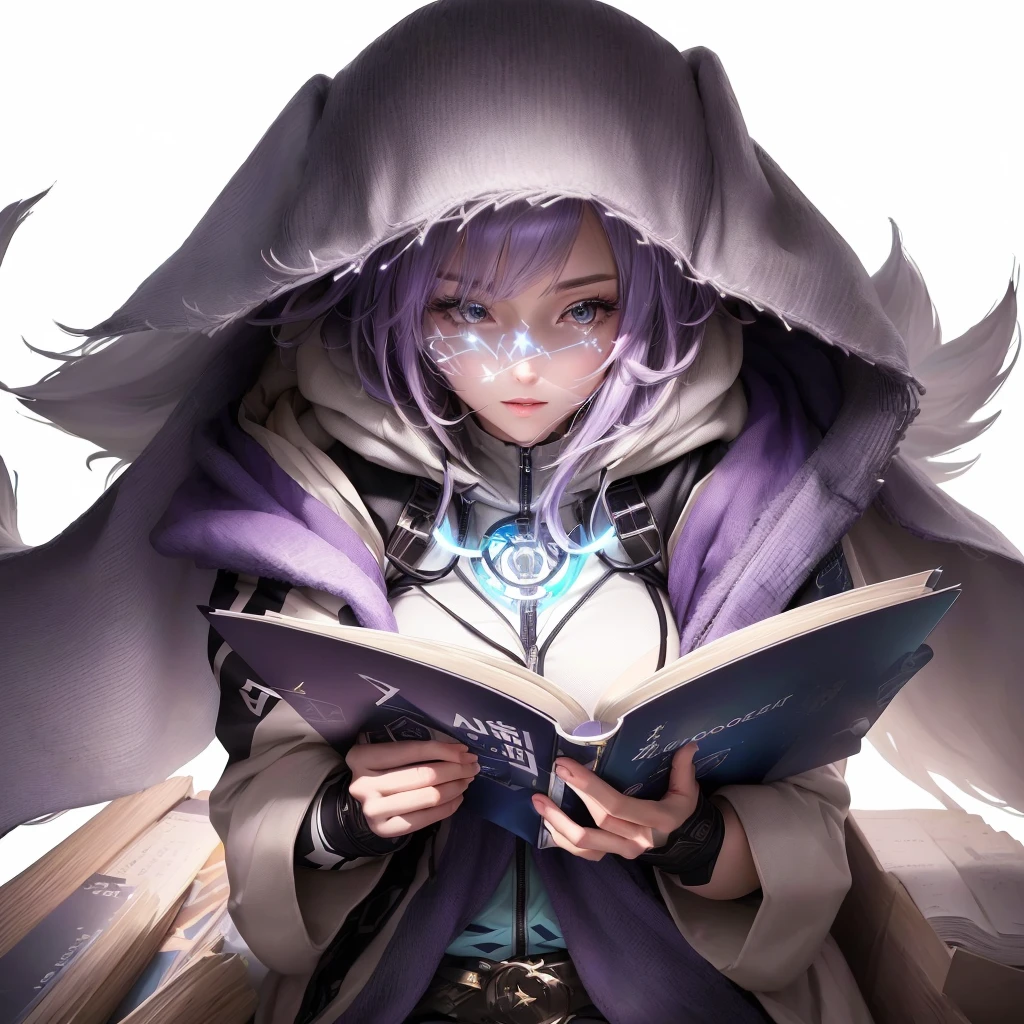 a woman in a hoodedie reading a book with a light shining on her face, anime art wallpaper 4k, anime art wallpaper 4 k, anime art wallpaper 8 k, beautiful fantasy anime, from arknights, anime wallpaper 4 k, anime wallpaper 4k, light novel cover art, artbook artwork, 4k anime wallpaper, anime fantasy artwork