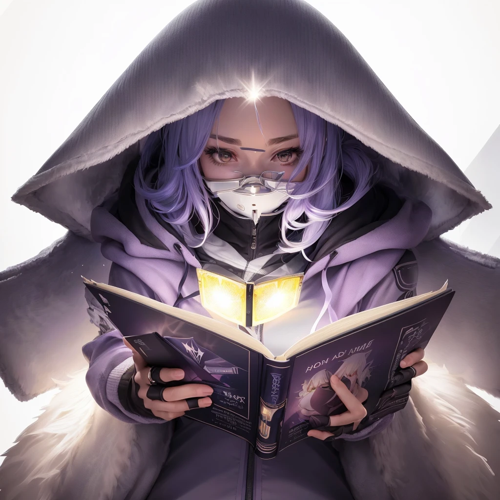 a woman in a hoodedie reading a book with a light shining on her face, anime art wallpaper 4k, anime art wallpaper 4 k, anime art wallpaper 8 k, beautiful fantasy anime, from arknights, anime wallpaper 4 k, anime wallpaper 4k, light novel cover art, artbook artwork, 4k anime wallpaper, anime fantasy artwork
