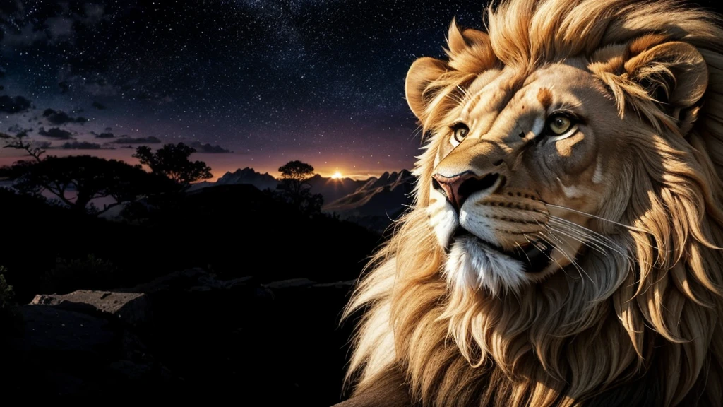 Lion, Divine Lion, naturals, naturals, ferocious, masculine, mighty, golden lion, Powerful Lion, Beautiful nature, Great Realistic Lion, FullHD 8K, Sky ligh, Sunset Night, Ligh Sky Sun, Balck Golden, black andwhite, black and gold, detailed realistic face, 8K Detailed Realistic White Lion, Ultrarealistic 8k |, Energia de thunder realista detalhada, Strong Creature realista detalhada, Strong Creature, Lion macho, Rendering, Fotorrealista 8K, UltraHD Alta definição 8K, Detailed Realistic 16K, Nitidez Fotorrealista 8K, 16K photorealistic textures, Contraste Fotorrealista 8K, Sombras Fotorrealistas 8K, Luzes Fotorrealistas 8K, Detailed realistic sunset, Detailed Realistic Lion Face, Detailed realistic light, detailed textures, thunder, detailed shadows, detailed colors, Celestial Electricity, Golden thunder, Lion realista, Ultra Realistic 16K, Realistic 16K, Realistic 16K sharpness, 16K photorealistic textures, 16K realistic colors, powerful creature, Majestic power, Power of Heaven, Great Divine, detailed contrast, realistic contrast, high resolution, detailed colors, fire, villany, divine creature, 8K, realistic detailed, 16K, 8K, High definition, detailed contrast, realistic contrast, high resolution, detailed colors, fire, villany, divine creature, realistic detailed, posh, chic