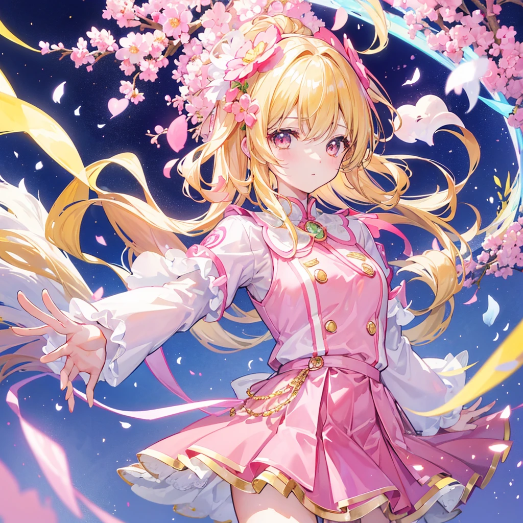 Shine淡いターコイズ色の髪と繊細な黄緑ピンクの瞳，Shiny，Pink Uniform, Yellow and white，Shine，Sweet sweet girl，The whole thing is shining，Looks very kind，My face is moisturized，Very delicate beauty