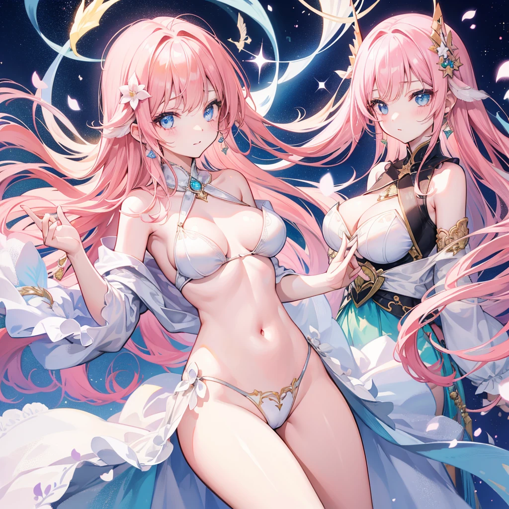 The most beautiful in the world,The brightest apricot pink hair、Shiny Hair、Super long, silky straight hair、Beautiful bangs of glitter borats、、Bright expression、The cutest face in the world、Young and radiant white skin、The most beautiful in the world,The most beautiful、The ultimate beauty、、Charming light blue eyes as clear as sparkling crystals、A very lovely and adorable 16 year old girl、Ample breasts