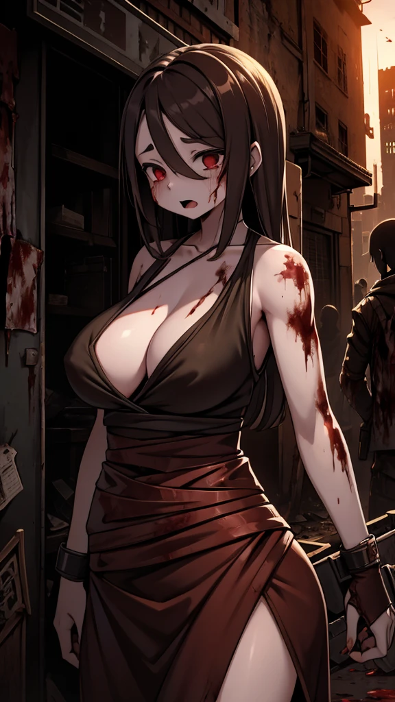 Zombie World，Wasteland style，Doomsday style，Blood，Blood，沾满Blood的衣服，Zombie girl，Zombie girl，fester，rot，ruins背景，ruins背景，City背景，Zombie background，Horror backgrounds，City街道上的Zombie Girl，Close-up above the waist，Light and Shadow，illumination，ruins，City，Modern City，Ragged clothes，Broken clothes，Blood，Blood，身体Wound，Big breasts，Ragged clothes，Ragged clothes，Close-up above the waist，Upper body close-up，Zombie Girl，Wound，Body sutures，Pale skin，Bloodless skin