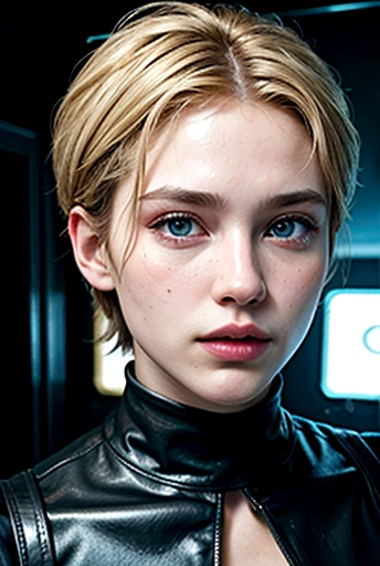 fot, masculine perfection, strong chin, fleshy lips, roman nose, Short blonde hair, hazel eyes, hyperrealisti, 8k-v4 . Modern fashion haute couture futuristic fashion. Modern black clothing