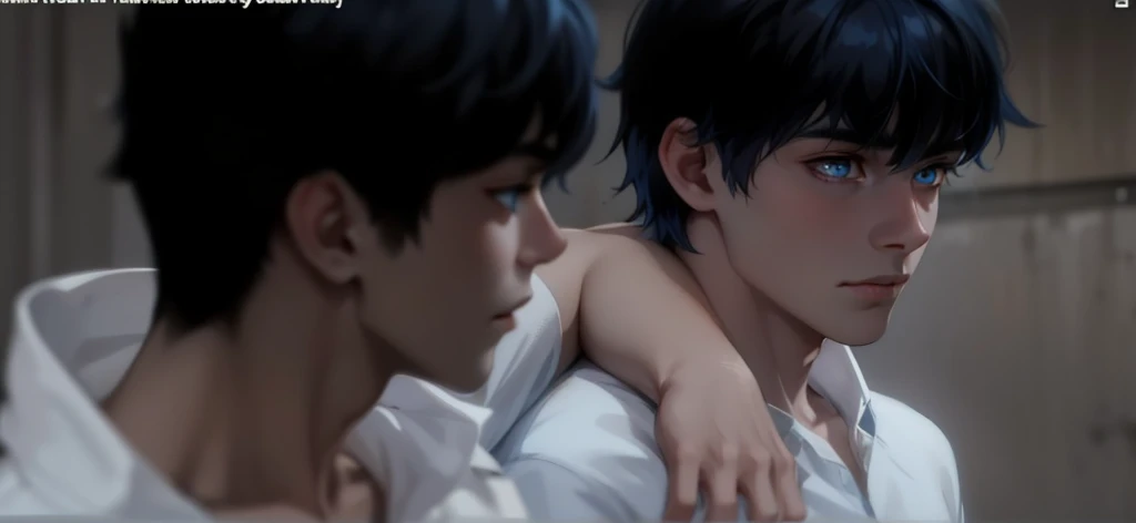 There are two 17 year old boys with blue hair, blue eyes.