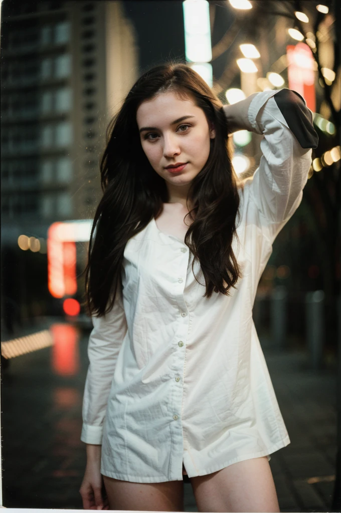 polaroid photo, night photo, photo of 24 y.o beautiful woman, pale skin, bokeh, motion blur, шырокие бедра, цецюлит