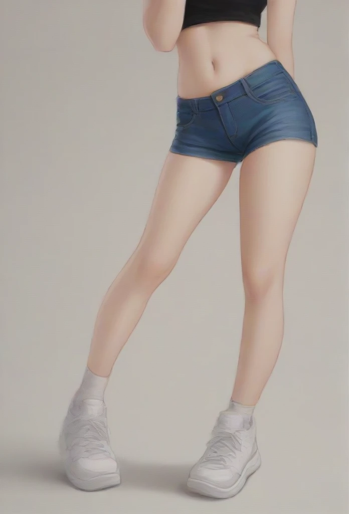 Create a full image of a sharp face cute and lovely indian women age is 16 years old ,she have big emerged and Slim waist , looking so pretty ,model and Indian cultured
And she wears a black crop top , short jeans and white sneakers looking like indian girl background in the background