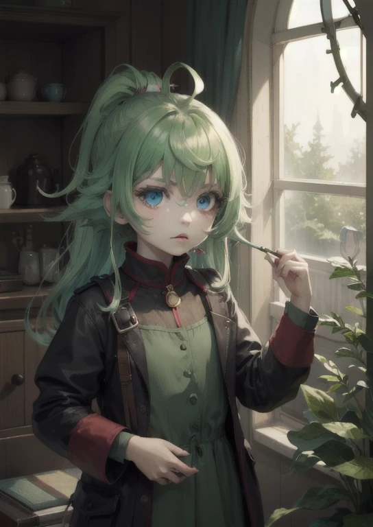 1girl, green skin, 
