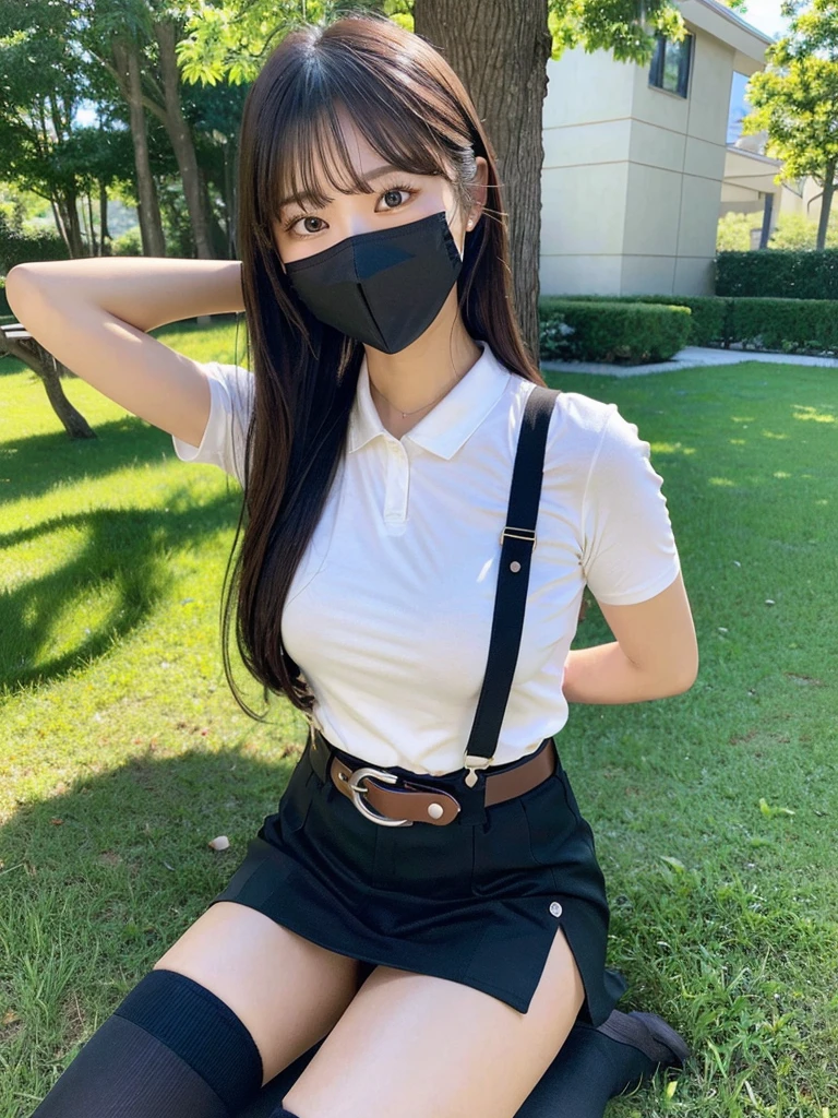 ​masterpiece、top-quality、The ultra -The high-definition、、colourfull、flat-colors、depth of fields、lens flare 1 girl、、A dark-haired、watching at viewers　holster　bobby　Cutter shirt　a belt　suspenders　working adults　materia　OL　　　glares　large full breasts　glares　huge-breasted　a miniskirt　garterbelts　knee high　Stockings　Black Niso　 Face sitting
Waiting to start　 Armpit sweat　perspiring　Side of both hands　masks,16k, realistic