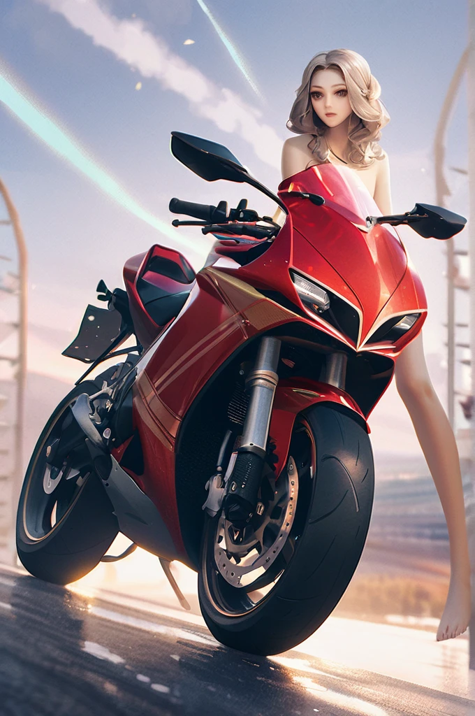 ((Лучшее качество)), ((шедевр)), (подробный), naked girl on a sports bike