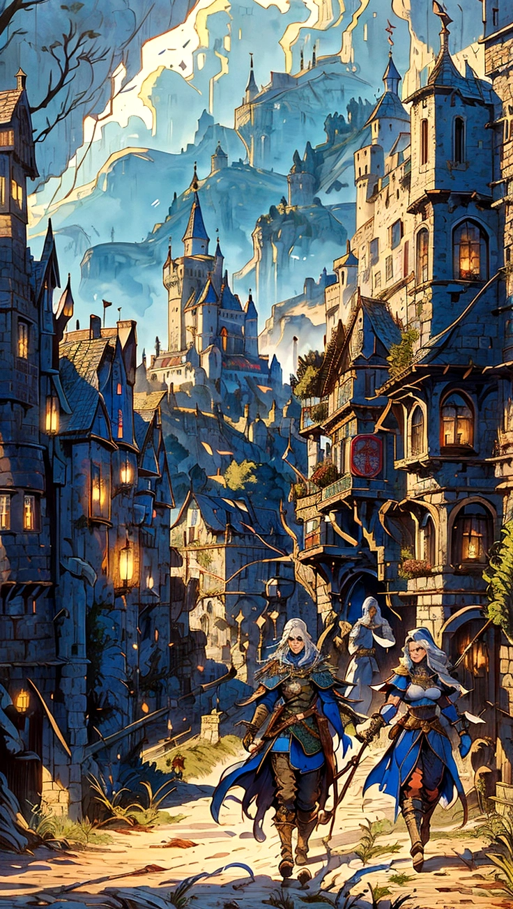 arafed view of a medieval town with a castle in the background, medieval town, a medieval city, medieval city, medeival fantasy town, medieval village, medieval concept art, a small medieval village, steampunk villages castles, medieval style, a bustling magical town, medieval fantasy game art, medieval setting, the witcher concept art, medieval town landscape