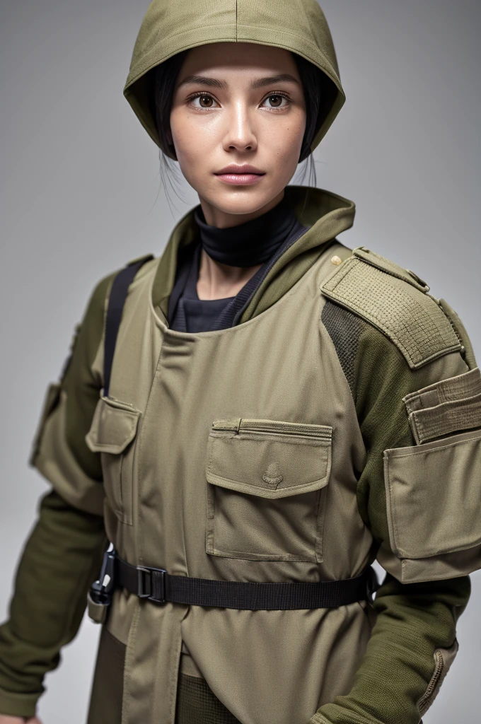 Ultra-realistic capture, Highly detailed, High resolution 16k close-up of human skin. Skin texture must be natural, With such detail that pores can be finely identified, Skin should look healthy, In a uniform tone. Use natural light and color, photo realistic, Full Body Shot, full body, Bandit Clothes, Place hands on hips