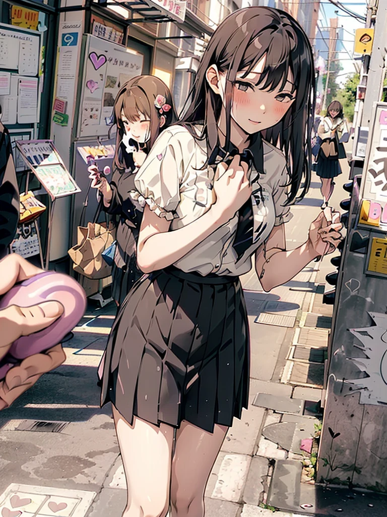 (((,Love Juice:1.3,Remote vibrator)),Are standing, Pleated skirt, On the way to school, blush