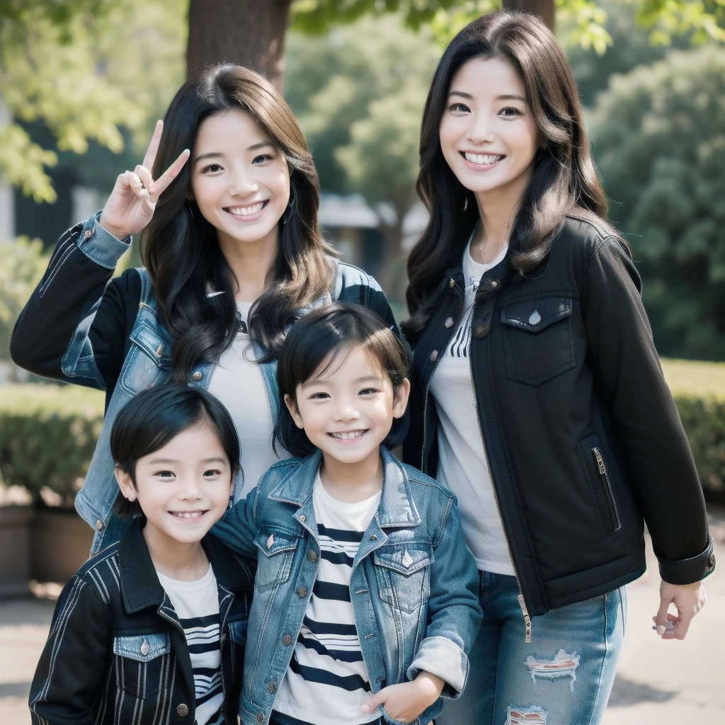 A middle-aged mother and her short elementary school daughter