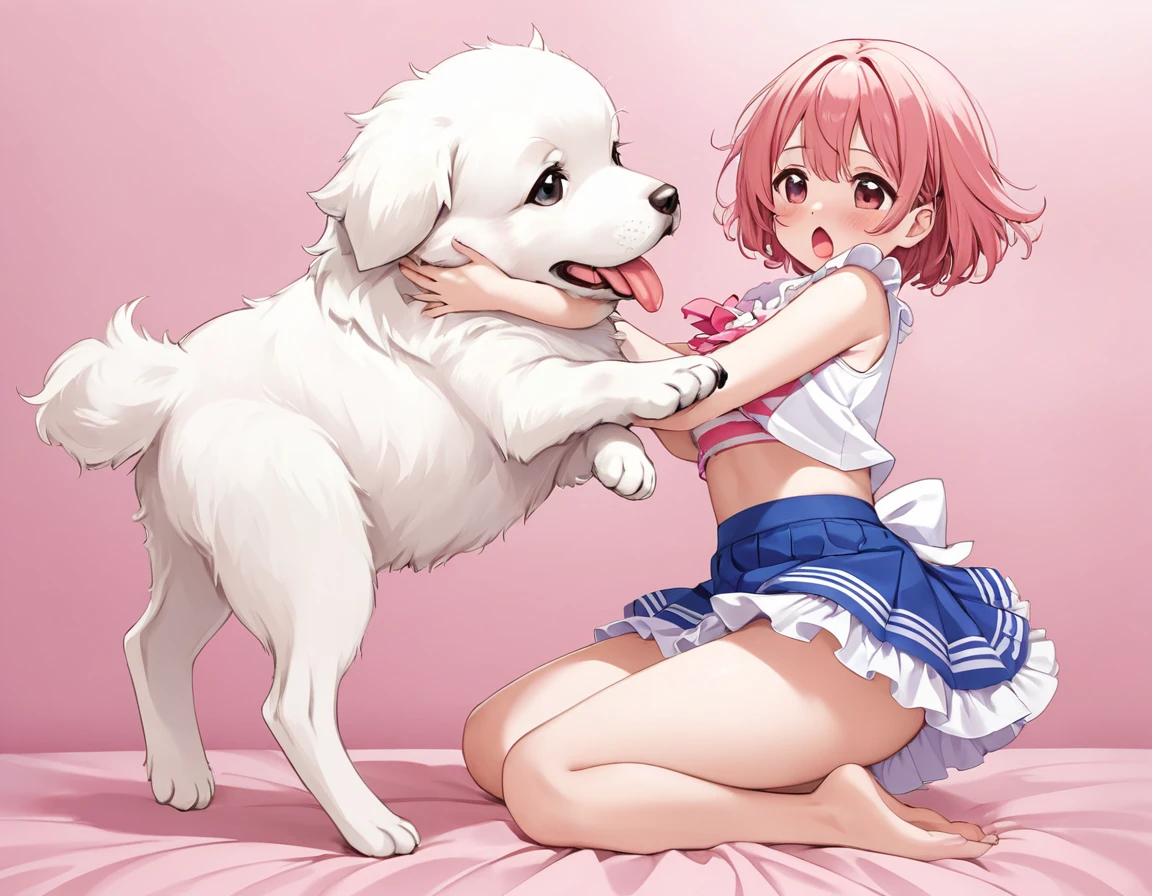 arona \(blue archive\),blue eyes, blue hair,braid,bow hairband,halo,choker, white sailor collar,white skirt,white sneakers,nsfw, (Perfect hands),(Perfect Anatomy),(masterpiece),(highest quality) ,beautiful eyes, dog mating with girl, doggystyle sex, 1 dog and 1 girl,( dog standing behind girl), (1 dog),sex ,(doggy style),open eyes,watery eyes , tearful, pussy,pussy is wet,nude camel toe,nipple,children, no panties,no bra, show off nipple ,open clothes ,little breasts,orgasm, (trembling), embarrasse, Blushing,(creampie),cum to pussy, from front, open mouse, girl trembling with sexual climax, rape face, crying,