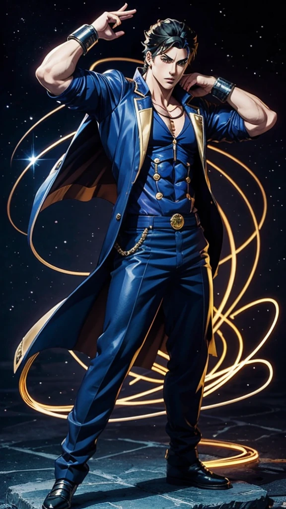 Manga Jojo style、Manga style illustration、Thomas Edison、male、Activate the Stand ability、Famous poses、Full Body、