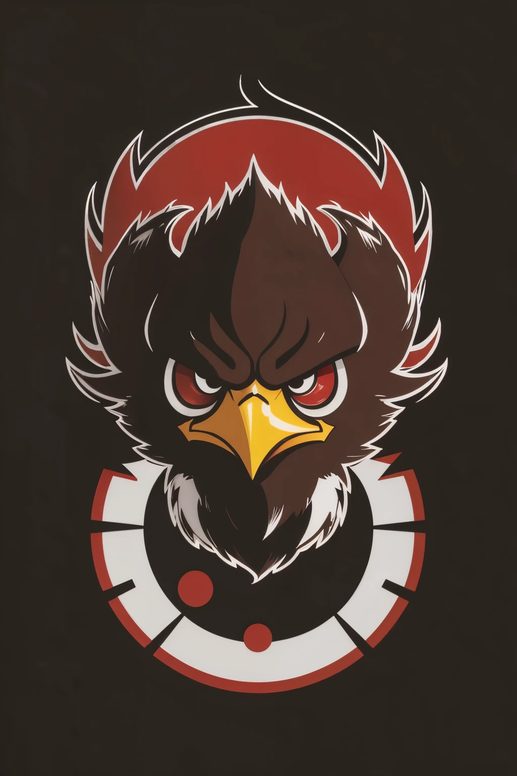 Create a football logo with a symbol of the head of a fierce and angry bird flying, in dark brown colors, marrom claro, white and black.