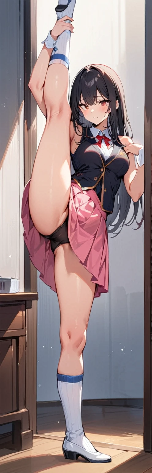 (masterpiece, Highest quality:1.2), One girl, alone,Are standing_Split,
Yuki mandarin orange, Long Hair, without black sleeveless short vest,Pink Skirt,black