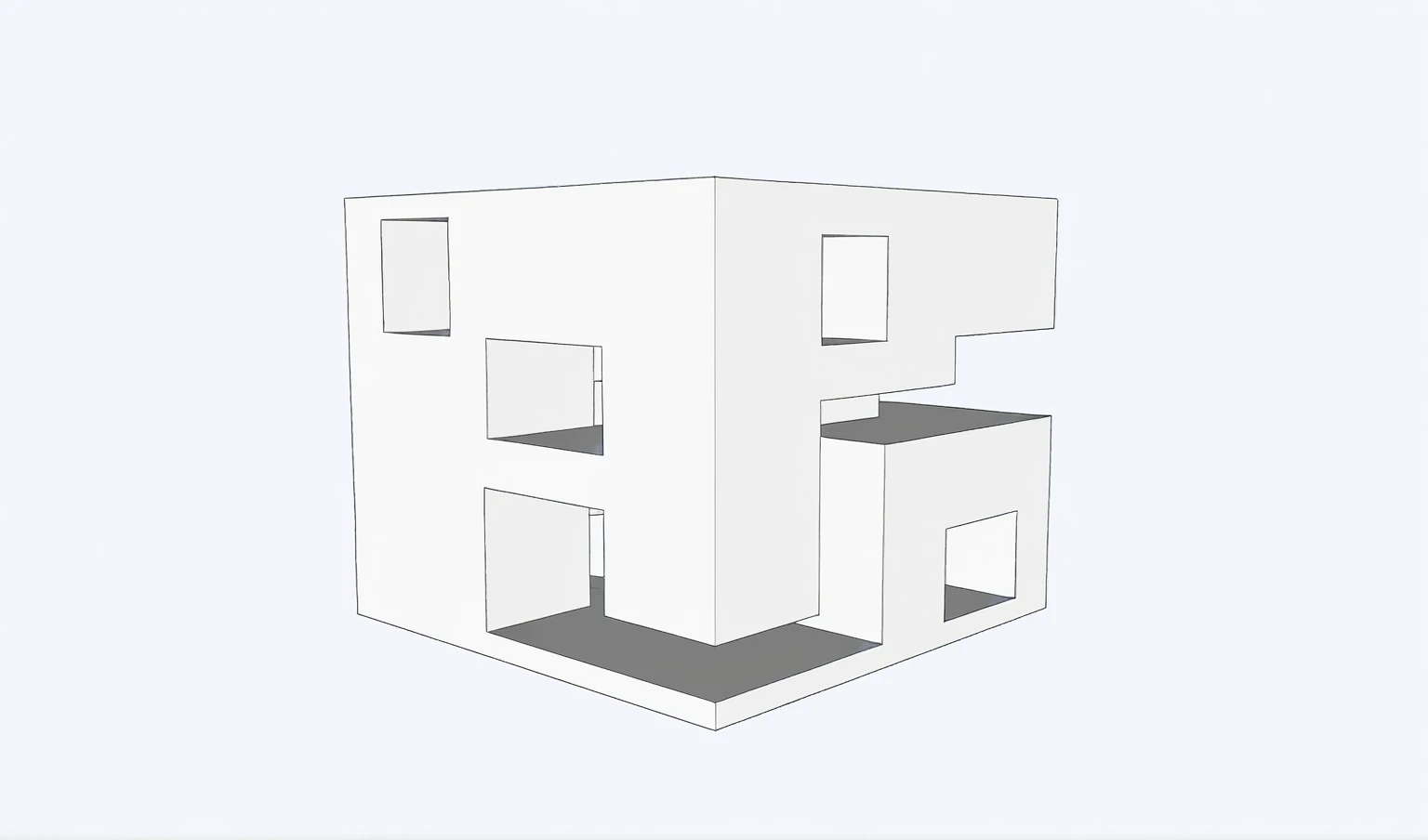 there is a white building with a black roof and a gray floor, isometric view from behind, impossible style architecture, impossible architecture, spelling 3d rendering, spelling, spelling projection, architecture concept, An extremely detailed building, spelling view, in front of the building, spelling front view, architectural concept, 3d model rendered, front spelling