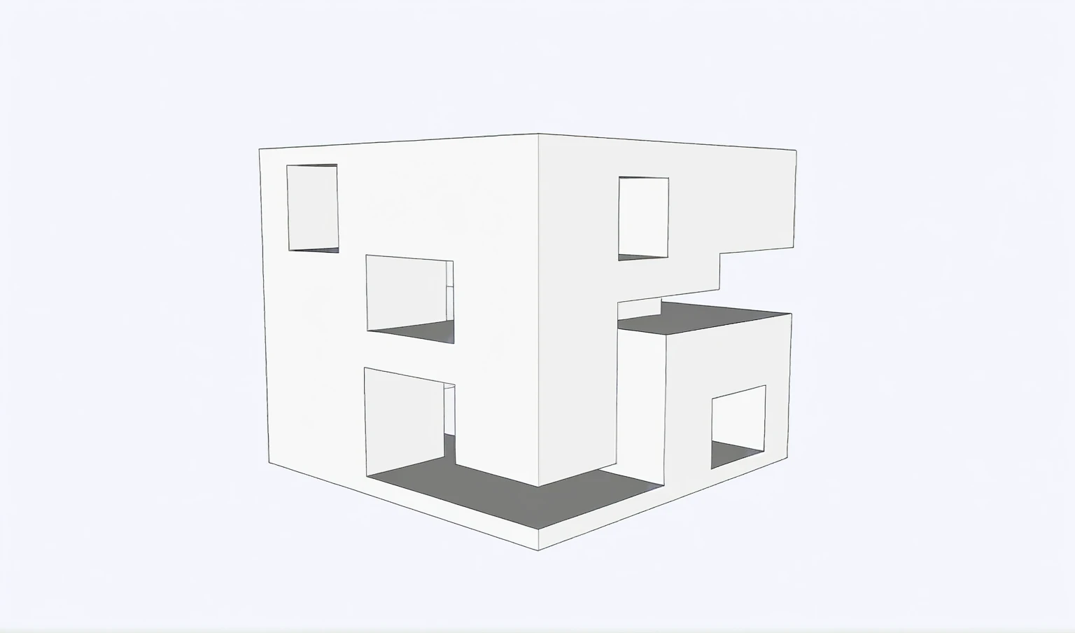 there is a white building with a black roof and a gray floor, isometric view from behind, impossible style architecture, impossible architecture, spelling 3d rendering, spelling, spelling projection, architecture concept, An extremely detailed building, spelling view, in front of the building, spelling front view, architectural concept, 3d model rendered, front spelling