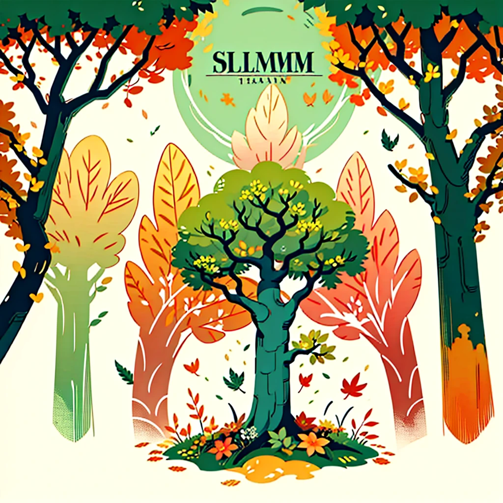 A digital illustration of a circular tree of life, where each quadrant depicts a different season. The trees roots are intricately detailed, spreading outwards from the trunk and ending in a decorative, ornate border. The branches and leaves of the tree show the progression of the seasons, with spring leaves appearing fresh and light green, summer leaves a vibrant green, autumn leaves a warm yellow, and winter leaves a soft pink. The artwork is set against a dark, swirling background, creating a sense of movement and time.