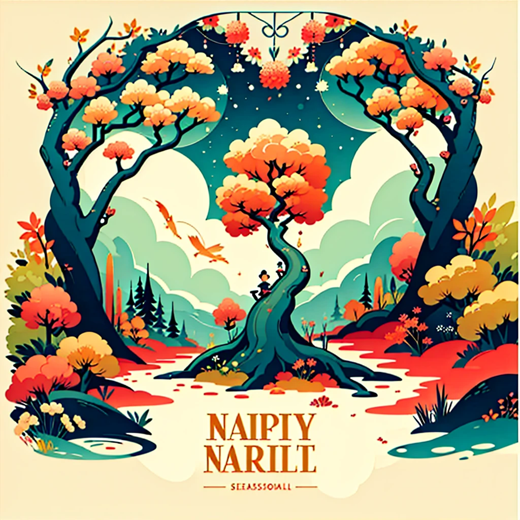 circular tree,four seasons,spring,summer,autumn,winter,leaves,roots,branches,trunk,ornate border,decorative,digital illustration,artwork,movement,time,swirling background,dark background,vibrant colors,natural,life cycle,growth,change,nature,life,peace,harmony,spirituality,symbolism,digital art,illustration,painting,graphic design,art,design,digital media,online art,visual art,fine art,fantasy