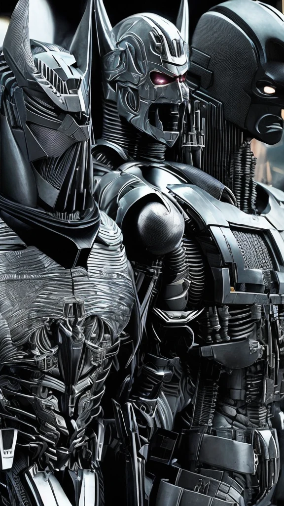 . Transformers, Batman and H.R.Giger's style, photograph realistic, ultra detailed, Natural light, Light background, photograph, スタジオ照明によるCinematography + Dynamic configuration, 信じられないほどdetailed, sharp, detailed + Exquisite detail + Professional Lighting, Cinema Lighting + 35mm + Anamorphic + Lightroom + Cinematography + Bokeh + Lens flare + Film Grain
