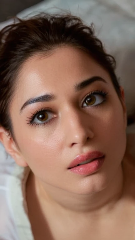 Top down view, nude woman in bed, looking up at viewer while he is fucking her, sexy expressions, moaning in pleasure, sweat,no make up, nude, ready for orgasm, half body seen, just tired after fucking, highly detailed face, ((tamhwx woman)), beautiful eyes, vignette, 4k epic detailed, shot on kodak, 35mm photo, no focus, high budget, epic, gorgeous, film grain, grainy, (Raw photo:1.1), ((Full body Portrait)),free shaggy messy dense hair, ((tamhwx woman)) , (white, Minimalism but extremely beautiful:1.4), (intricate details, masterpiece, best quality:1.4) , looking at viewer, outdoors, day, highly detailed face, ((tamhwx woman)), beautiful black eyes, cute