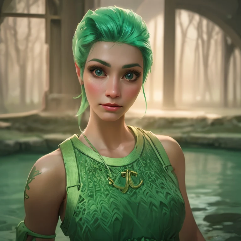 A beautiful girl with long hair, big eyes, wearing an elegant dress, standing in front of a lush green mountain landscape with a serene lake, (best quality,4k,8k,highres,masterpiece:1.2),ultra-detailed,(realistic,photorealistic,photo-realistic:1.37),extremely detailed face and eyes,long eyelashes,beautiful detailed eyes,beautiful detailed lips,green mountains,green water,intricate dress,dramatic lighting,cinematic,high fashion,elegant,serene