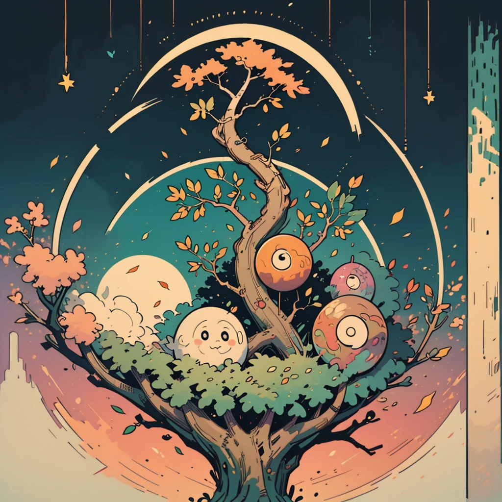 circular tree,four seasons,spring,summer,autumn,winter,leaves,roots,branches,trunk,ornate border,decorative,digital illustration,artwork,movement,time,swirling background,dark background,vibrant colors,natural,life cycle,growth,change,nature,life,peace,harmony,spirituality,symbolism,digital art,illustration,painting,graphic design,art,design,digital media,online art,visual art,fine art,fantasy